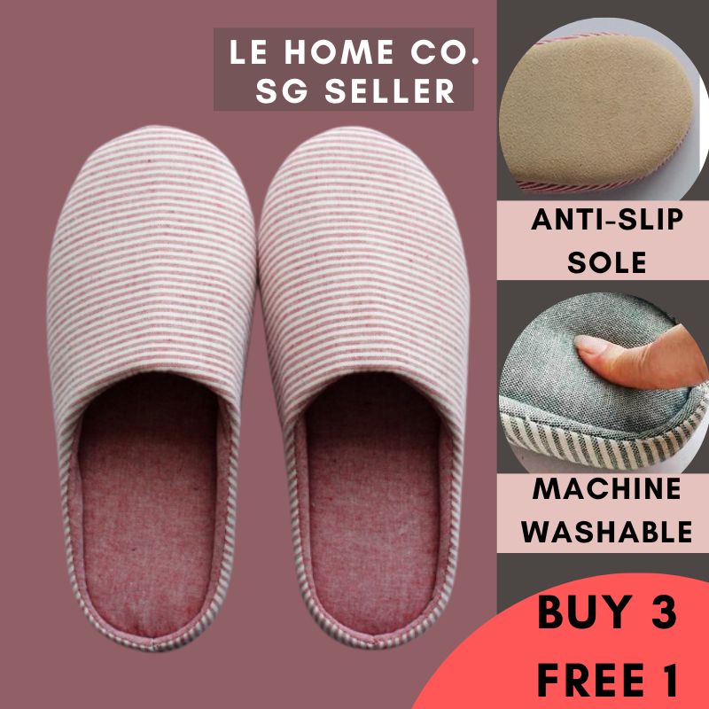 [SG INSTOCK] Comfy Striped Bedroom Slippers for Men or Women /Couple Slip On/Closed Toe/Japan Style