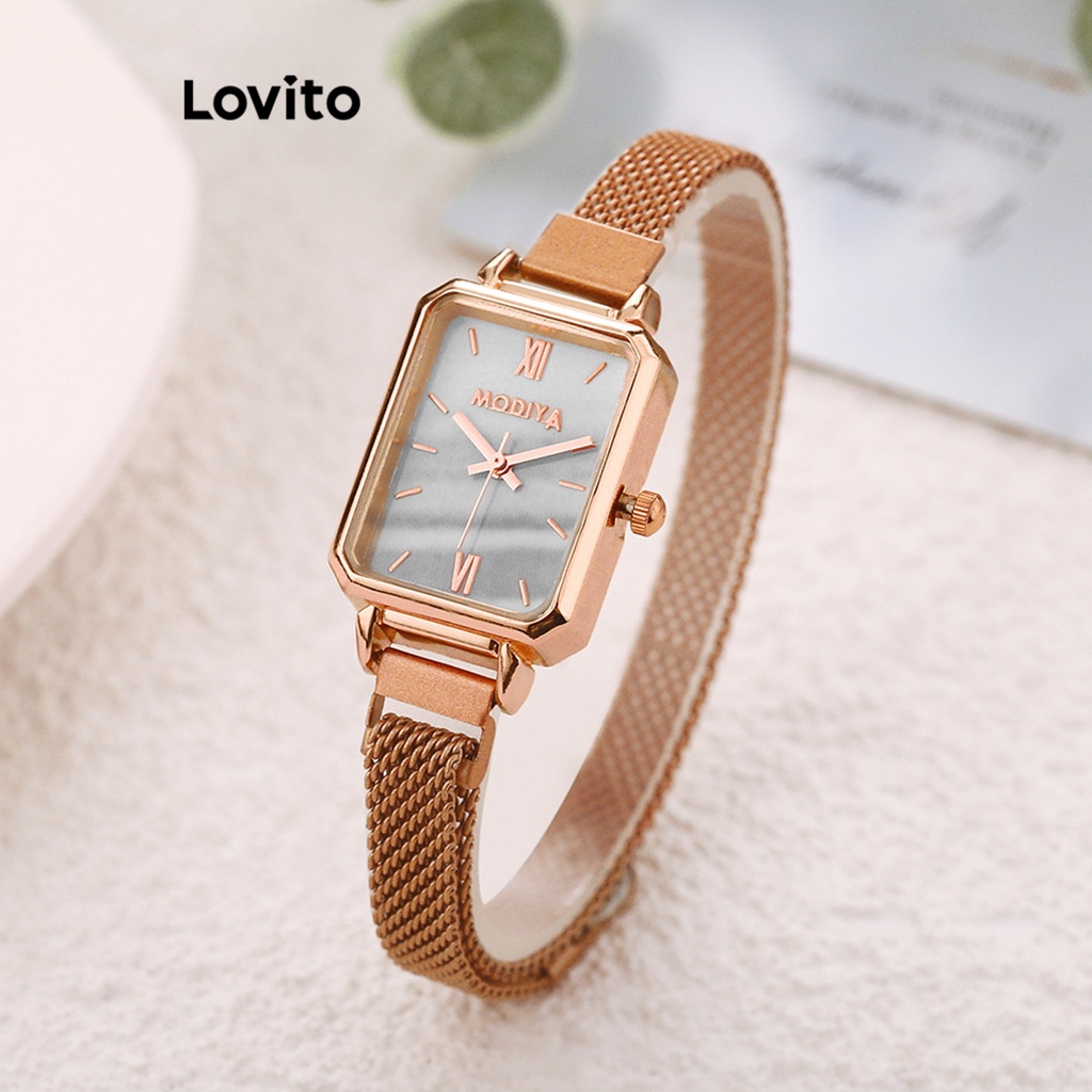 Lovito Casual Plain Basic Quartz Watche for Women L69AD054 (Gold)