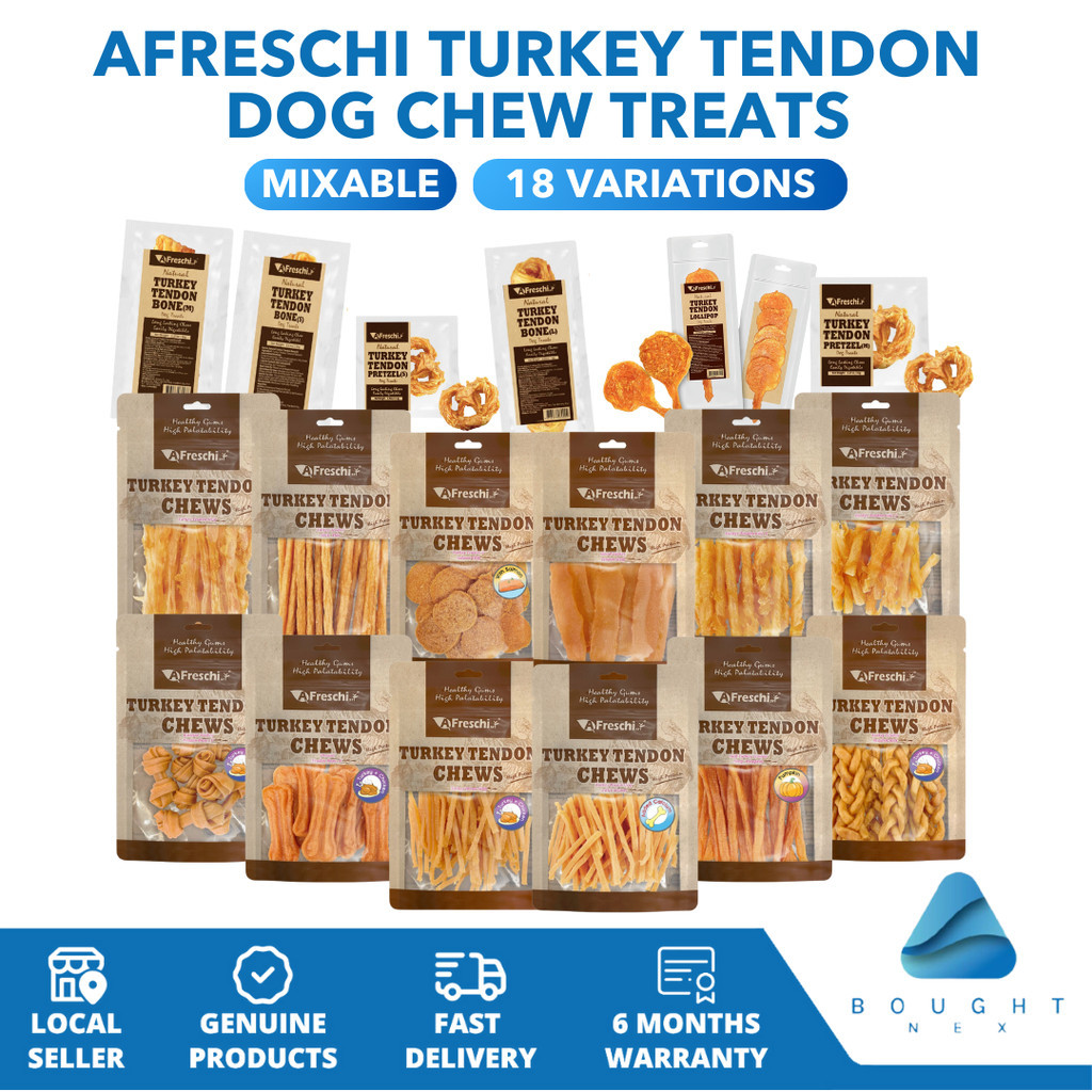 [Mixable] Afreschi Turkey Tendon Dog Chew Treats - Bone, Pretzel, Lollipop, Strip, Coil, Knotted