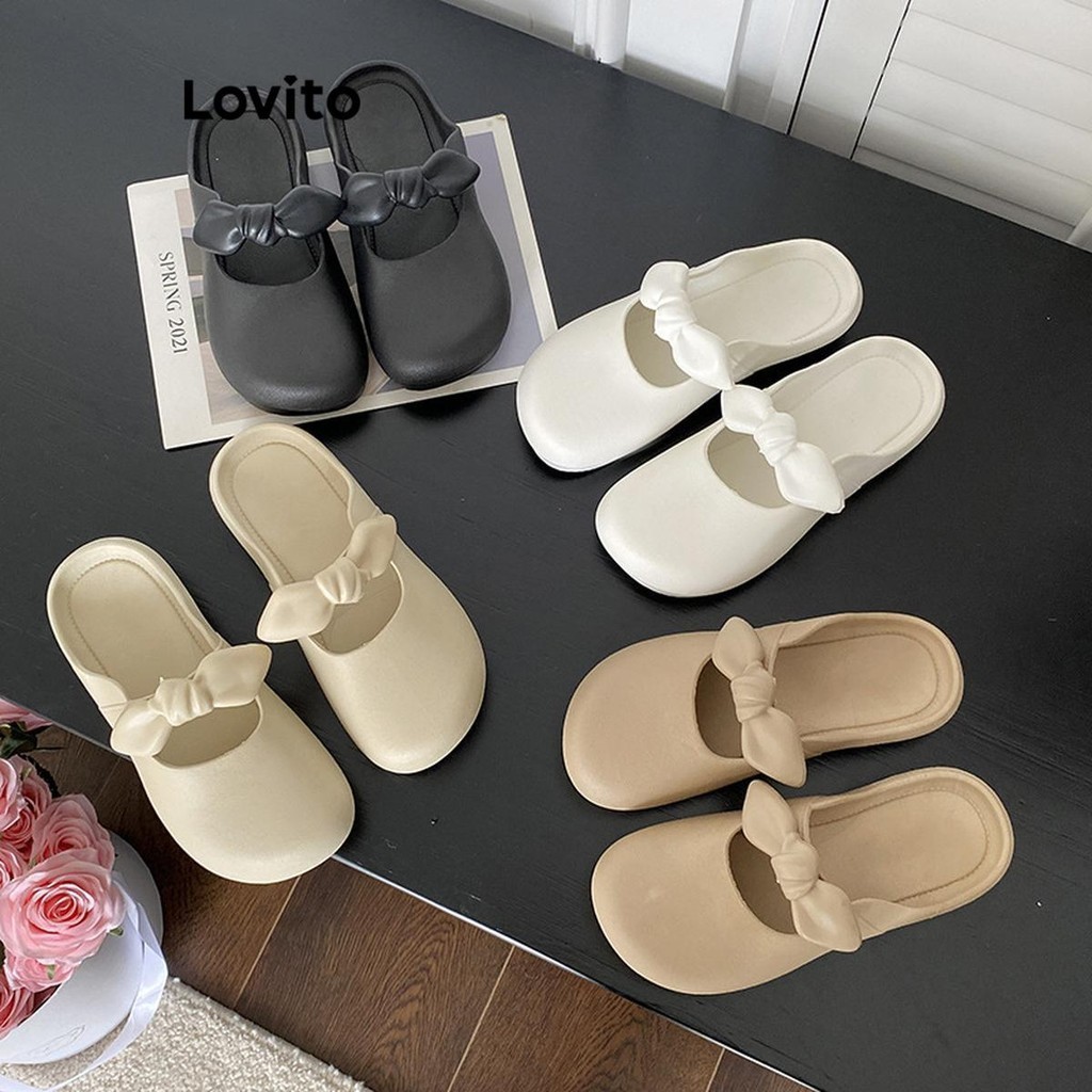 Lovito Cute Plain Knot Flat Sandals for Women LFA28042