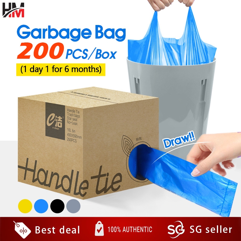 【HM】SG STOCK 200PCS 45*59cm Rubbish Bag Handle Breakpoint Thickened Disposable Garbage Bag Plastic Trash Bags 手提式垃圾袋