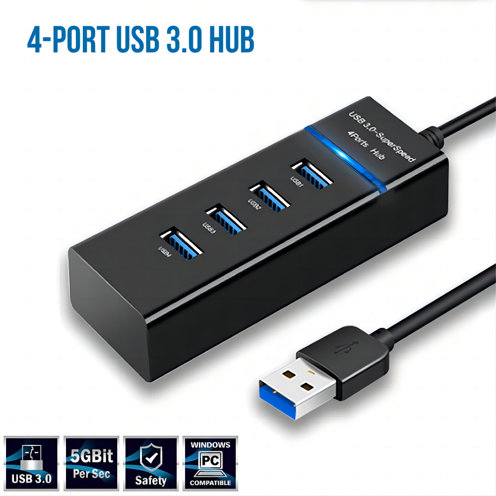 4 Port USB 3.0 2.0 Hub Splitter /High Speed Multiport Slim USB Hub Adapter /Fast Data Transfer USB Hub Extender Extension Connector